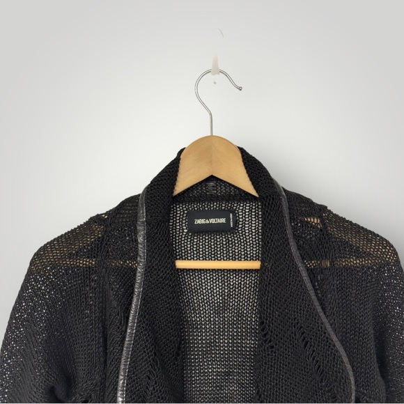 Zadig & Voltaire Jacket Linen Crochet With Leather Trim Sz Small - Picture 2 of 8